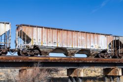 One of the more unusual cars in the bunch was this unpatched, relatively un-vandalized MP grain hopper. Built in August 1978, it's only got about 18 months before it can't be interchanged and will likely get scrapped.