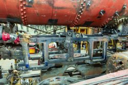 RGS 20's frame, showing the spots it had to be cut and re-welded to make it straight and true again. September 20, 2014