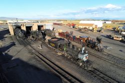 Most of the Victorian Iron Horse Roundup power sits at the Antonito engine house, with RGS 20 having just gotten her tender put back on after the trucking move