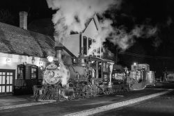 The Durango depot at night with our flanger train