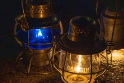 An old D&RG lantern as well as a old school blue flag.